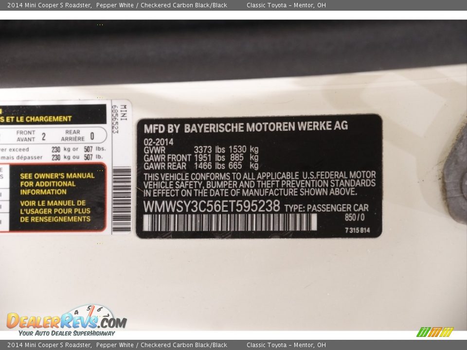 2014 Mini Cooper S Roadster Pepper White / Checkered Carbon Black/Black Photo #21