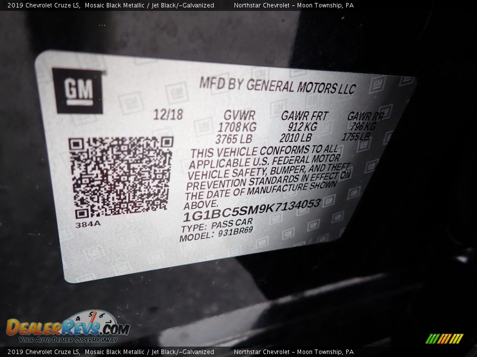 2019 Chevrolet Cruze LS Mosaic Black Metallic / Jet Black/­Galvanized Photo #28