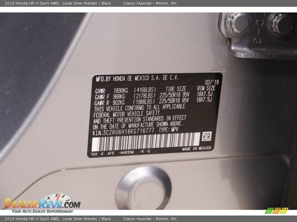 2019 Honda HR-V Sport AWD Lunar Silver Metallic / Black Photo #19