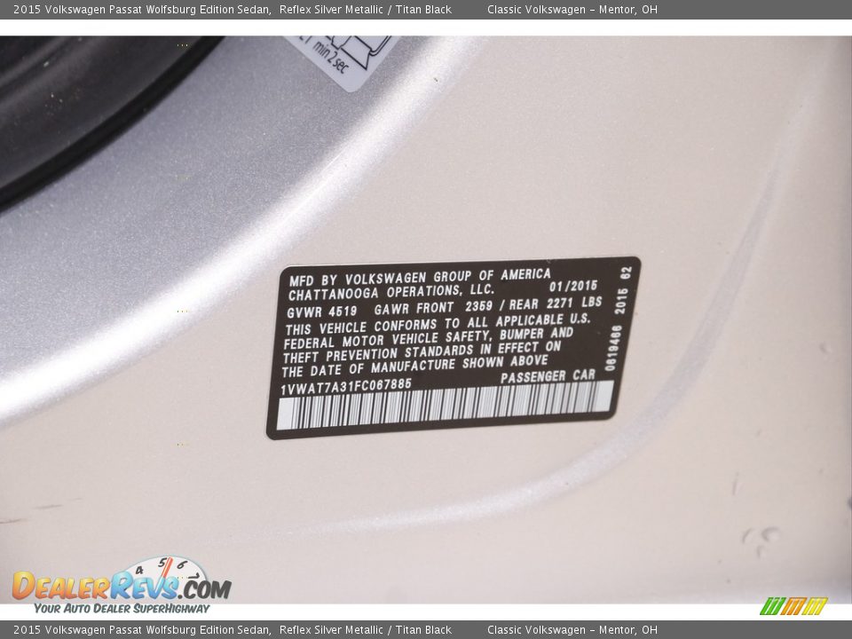 2015 Volkswagen Passat Wolfsburg Edition Sedan Reflex Silver Metallic / Titan Black Photo #16