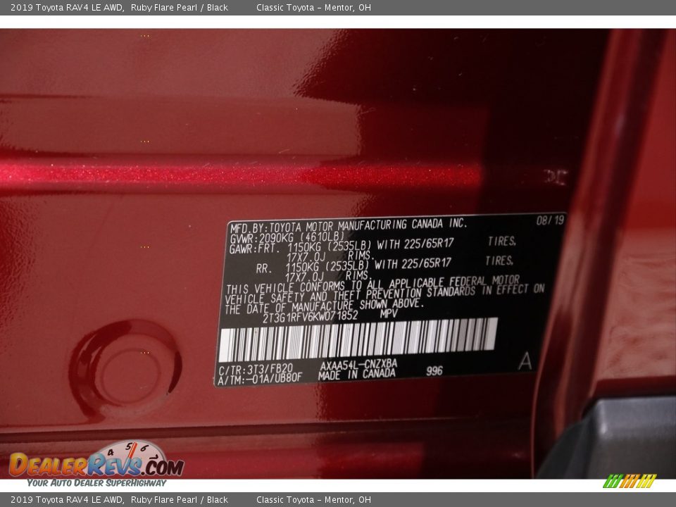 2019 Toyota RAV4 LE AWD Ruby Flare Pearl / Black Photo #19