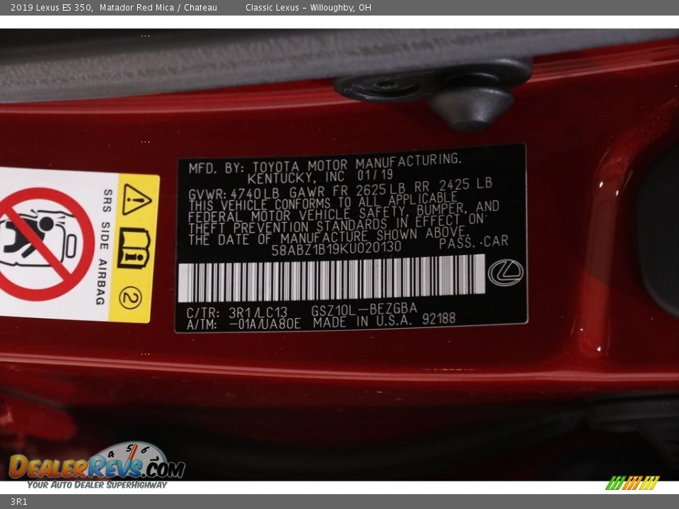 Lexus Color Code 3R1 Matador Red Mica