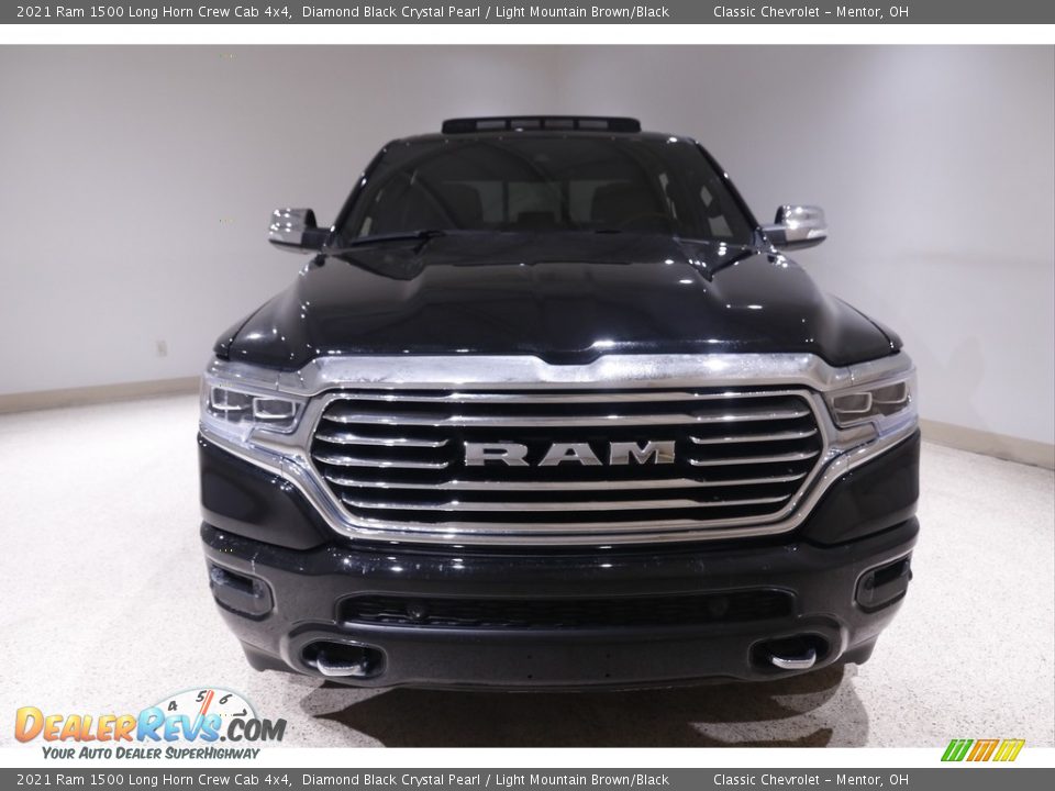 2021 Ram 1500 Long Horn Crew Cab 4x4 Diamond Black Crystal Pearl / Light Mountain Brown/Black Photo #2