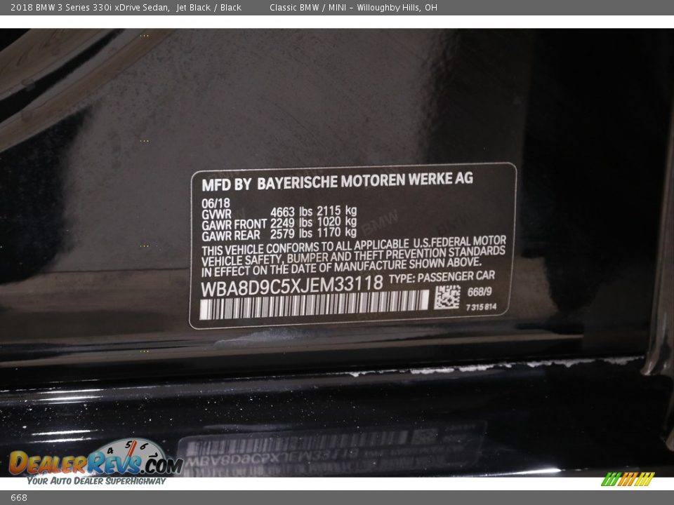 BMW Color Code 668 Jet Black