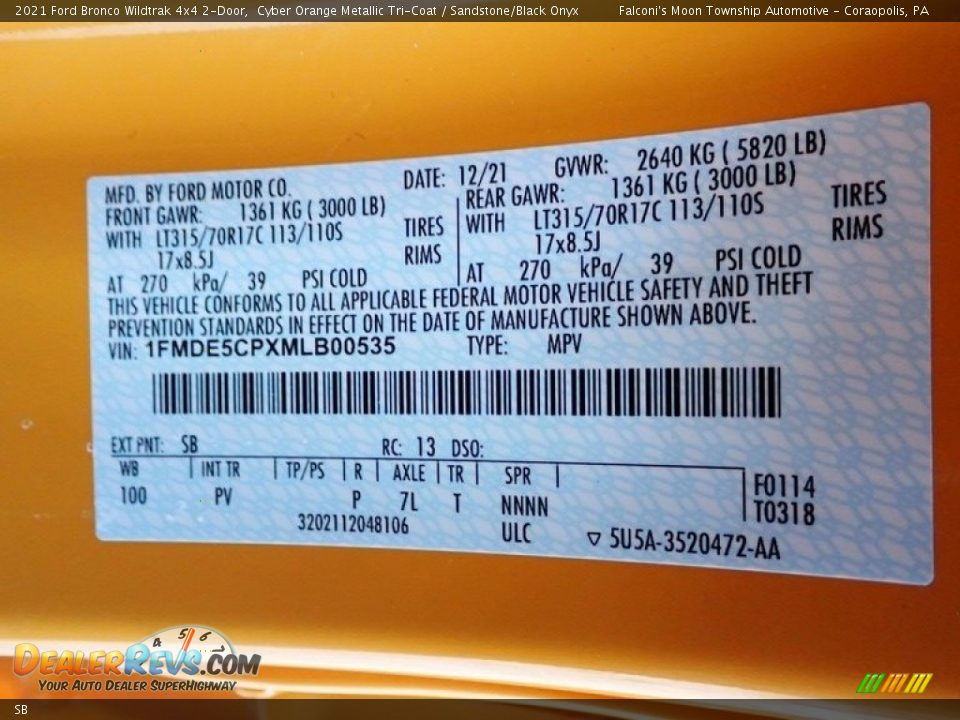Ford Color Code SB Cyber Orange Metallic Tri-Coat