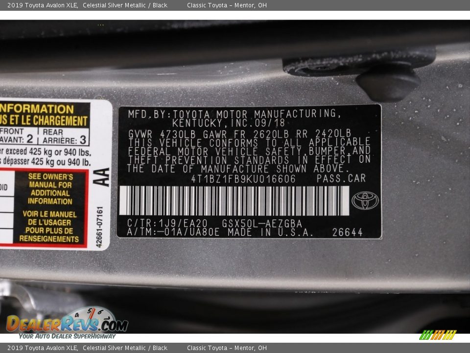 2019 Toyota Avalon XLE Celestial Silver Metallic / Black Photo #20