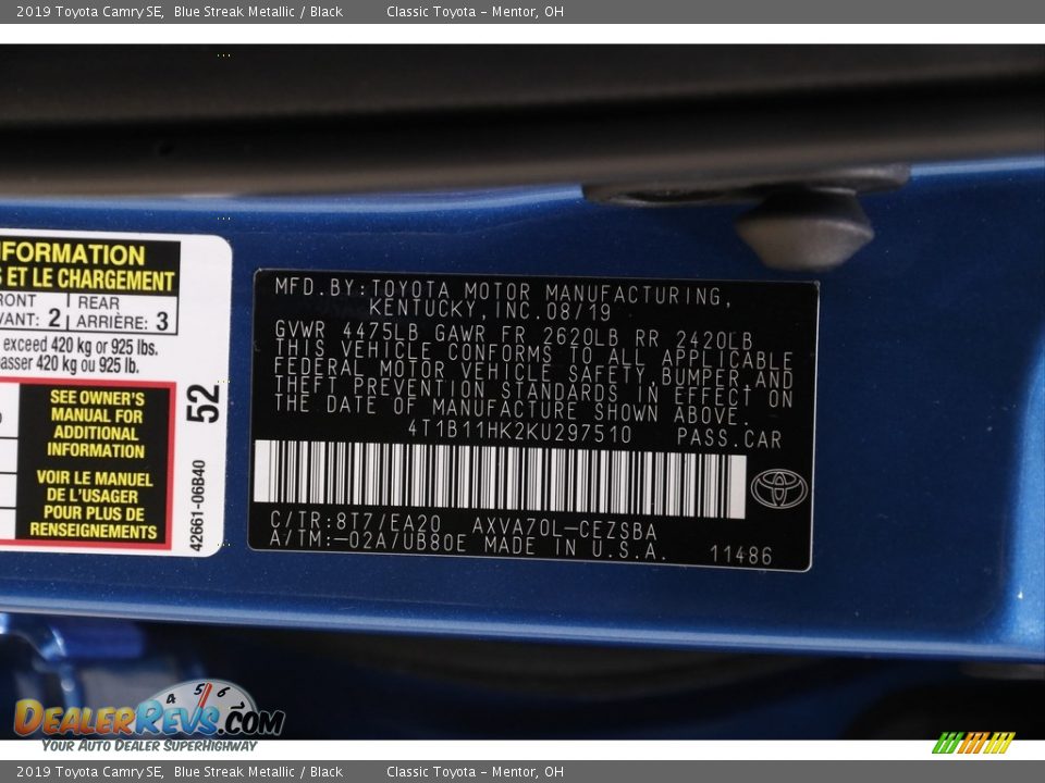 2019 Toyota Camry SE Blue Streak Metallic / Black Photo #18