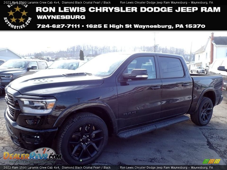 2022 Ram 1500 Laramie Crew Cab 4x4 Diamond Black Crystal Pearl / Black Photo #1