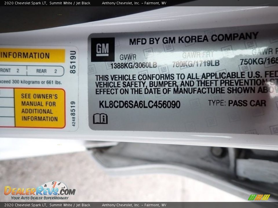 2020 Chevrolet Spark LT Summit White / Jet Black Photo #15