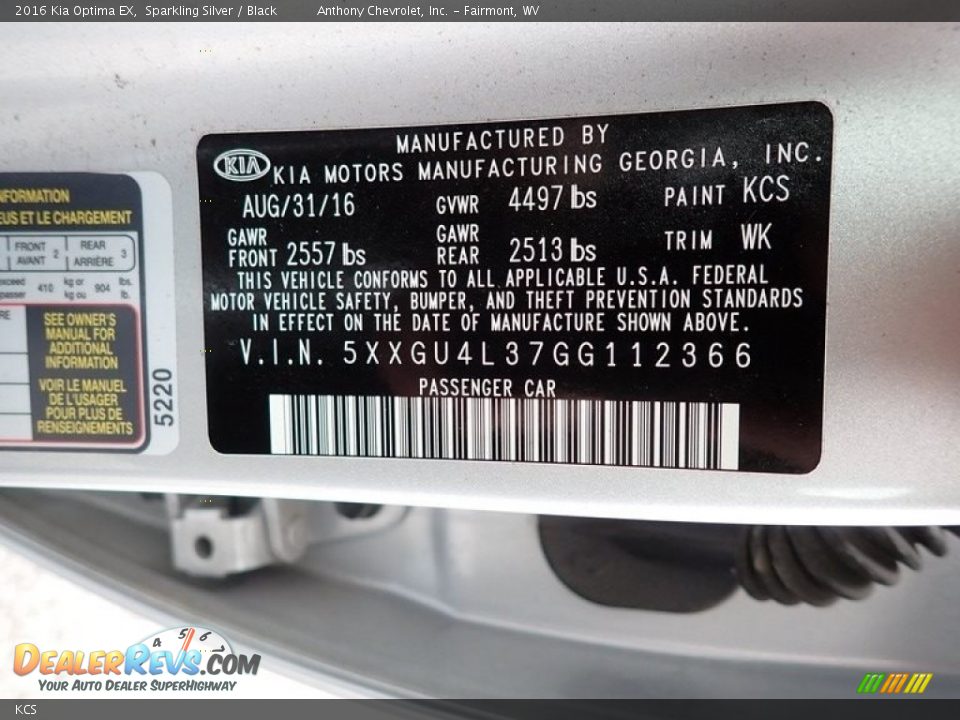 Kia Color Code KCS Sparkling Silver