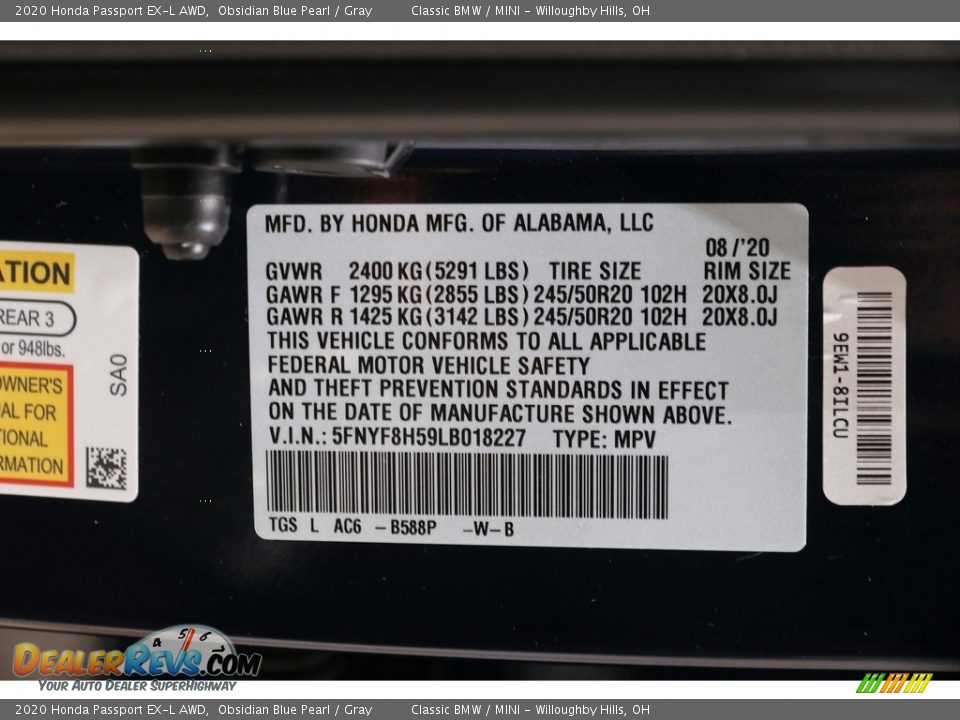 2020 Honda Passport EX-L AWD Obsidian Blue Pearl / Gray Photo #24