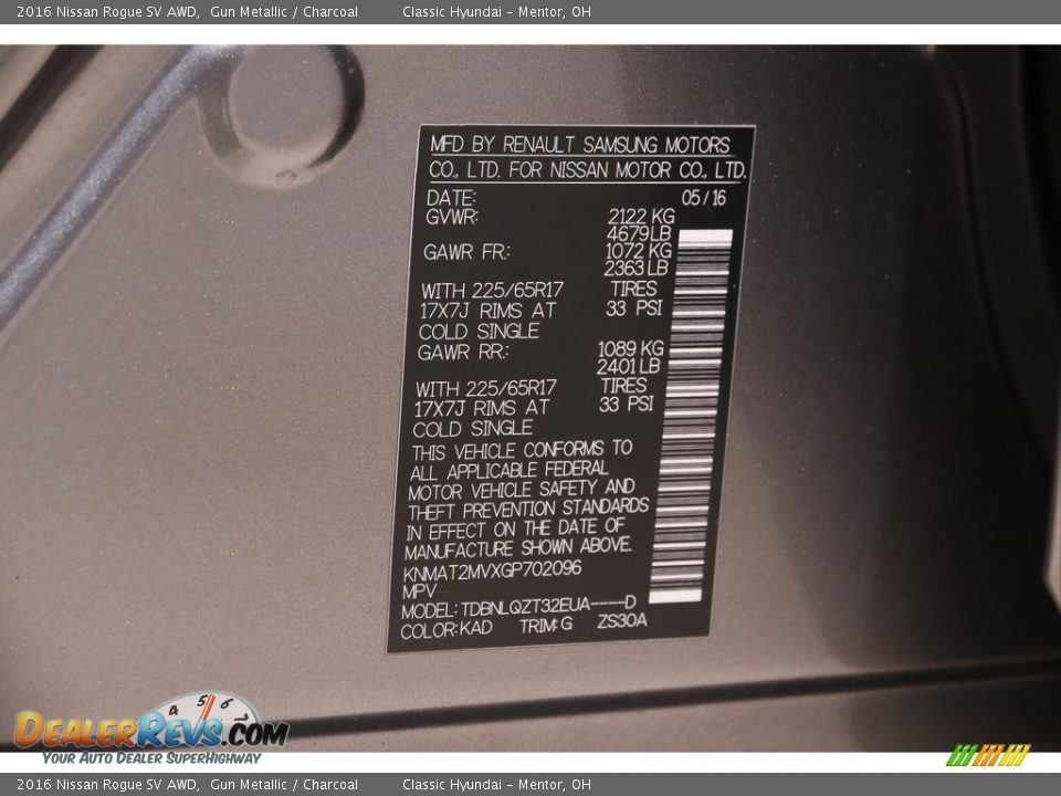 2016 Nissan Rogue SV AWD Gun Metallic / Charcoal Photo #17