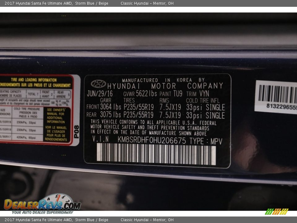 2017 Hyundai Santa Fe Ultimate AWD Storm Blue / Beige Photo #21