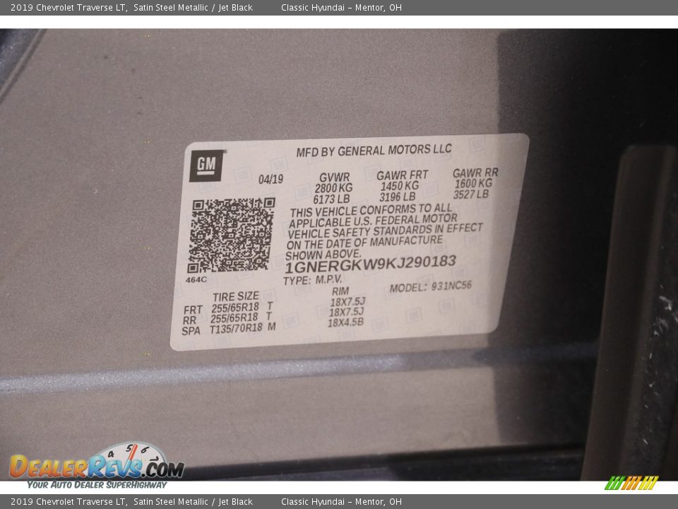 2019 Chevrolet Traverse LT Satin Steel Metallic / Jet Black Photo #20