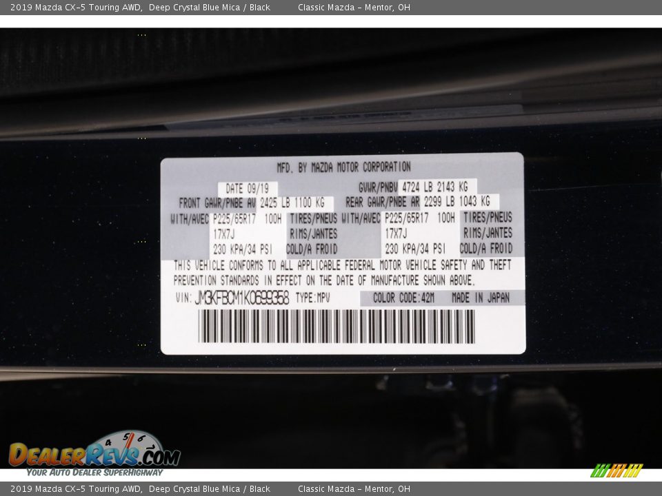 2019 Mazda CX-5 Touring AWD Deep Crystal Blue Mica / Black Photo #19