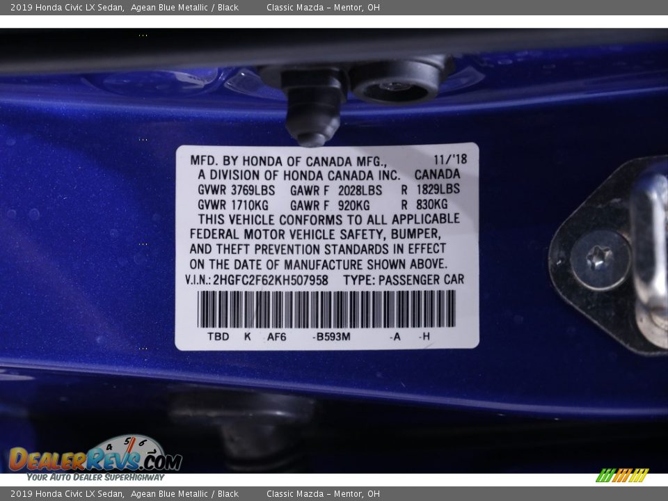 2019 Honda Civic LX Sedan Agean Blue Metallic / Black Photo #18