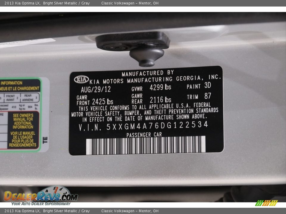 2013 Kia Optima LX Bright Silver Metallic / Gray Photo #19