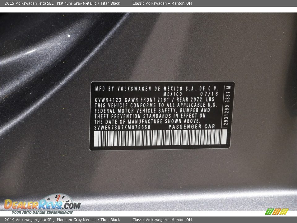 2019 Volkswagen Jetta SEL Platinum Gray Metallic / Titan Black Photo #19