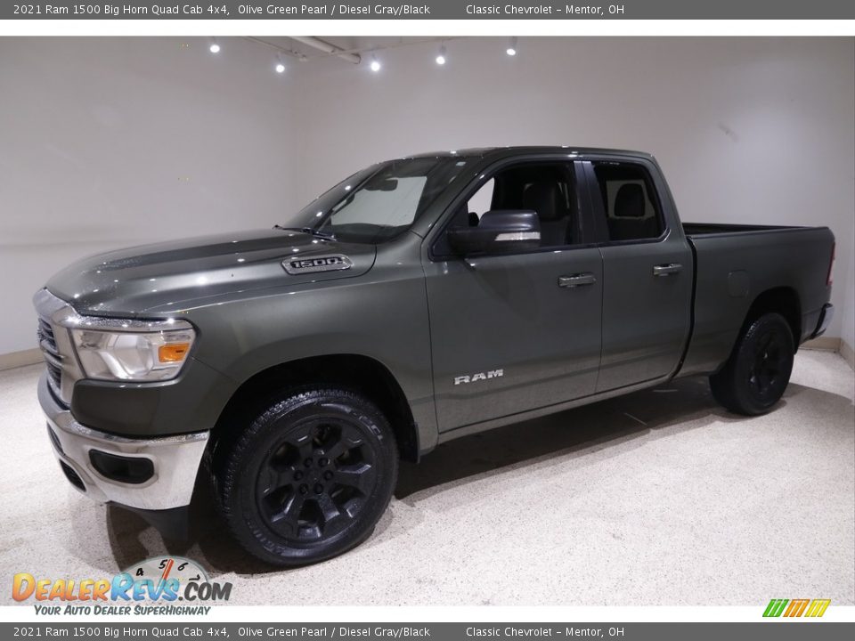 2021 Ram 1500 Big Horn Quad Cab 4x4 Olive Green Pearl / Diesel Gray/Black Photo #3