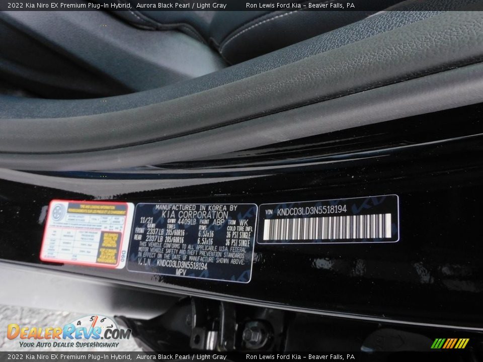 2022 Kia Niro EX Premium Plug-In Hybrid Aurora Black Pearl / Light Gray Photo #20