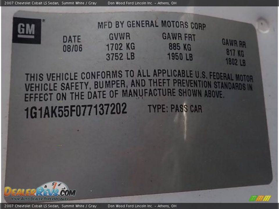 2007 Chevrolet Cobalt LS Sedan Summit White / Gray Photo #14