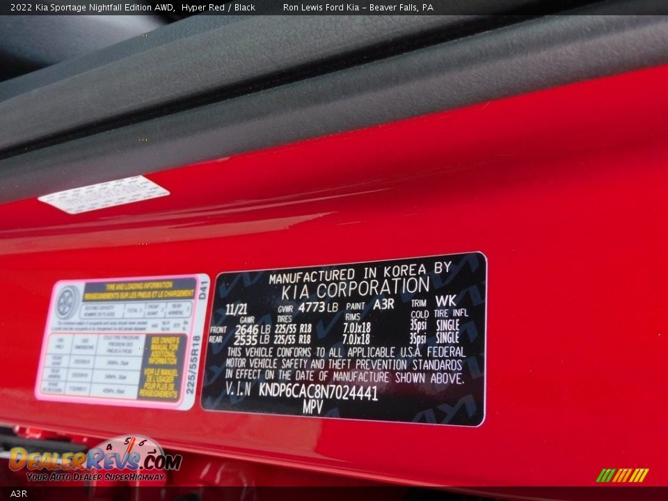 Kia Color Code A3R Hyper Red