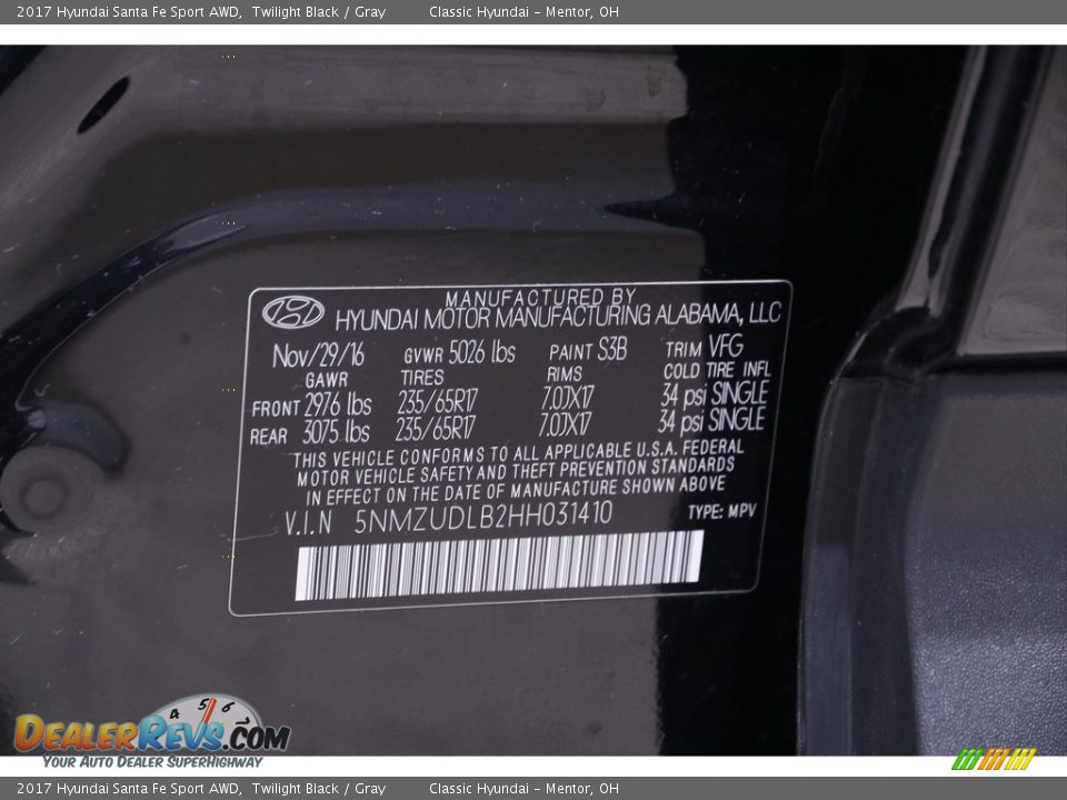 2017 Hyundai Santa Fe Sport AWD Twilight Black / Gray Photo #19
