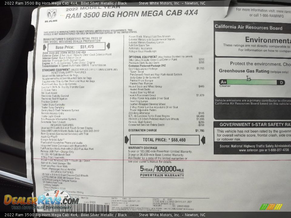 2022 Ram 3500 Big Horn Mega Cab 4x4 Window Sticker Photo #31