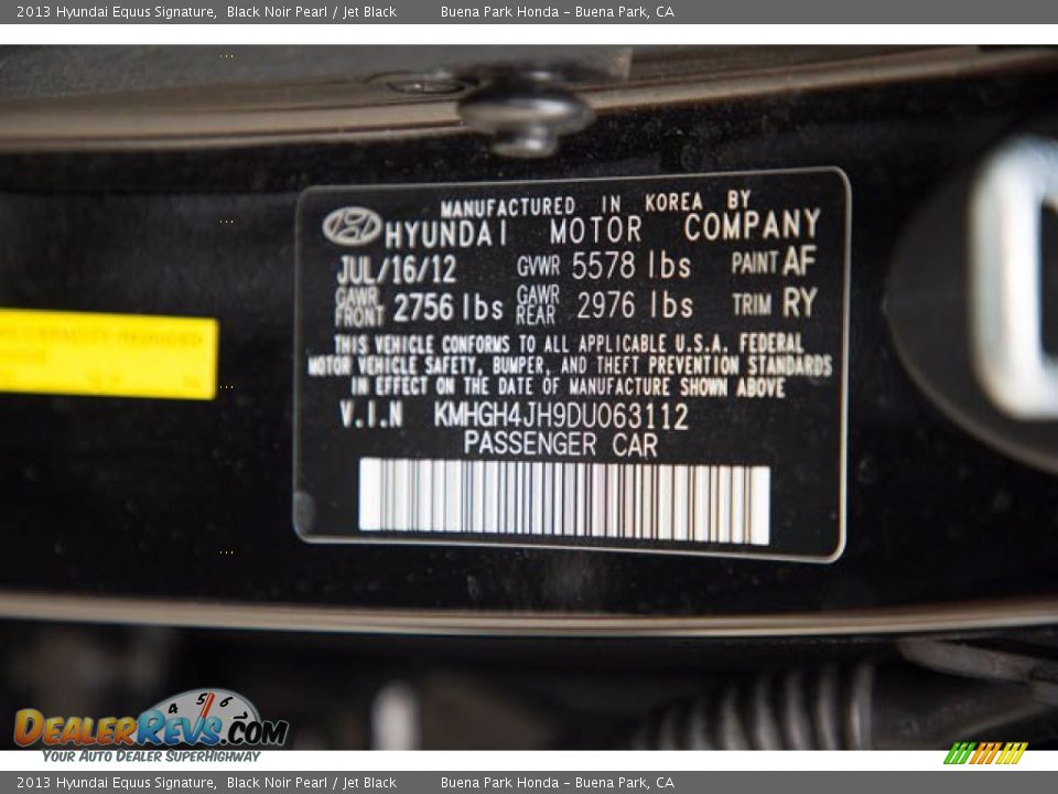 2013 Hyundai Equus Signature Black Noir Pearl / Jet Black Photo #36