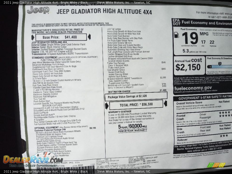 2021 Jeep Gladiator High Altitude 4x4 Bright White / Black Photo #30