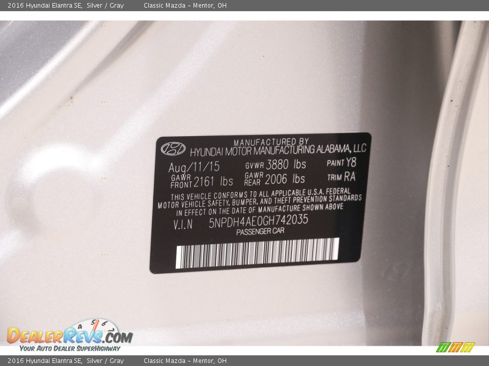 2016 Hyundai Elantra SE Silver / Gray Photo #18