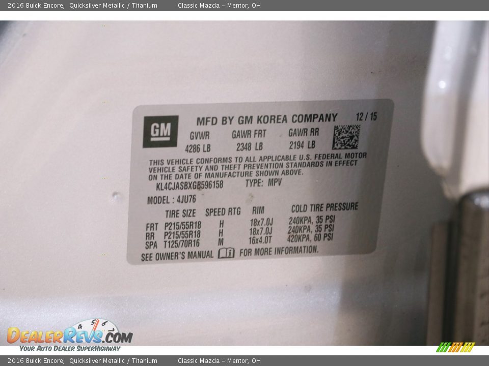 2016 Buick Encore Quicksilver Metallic / Titanium Photo #18