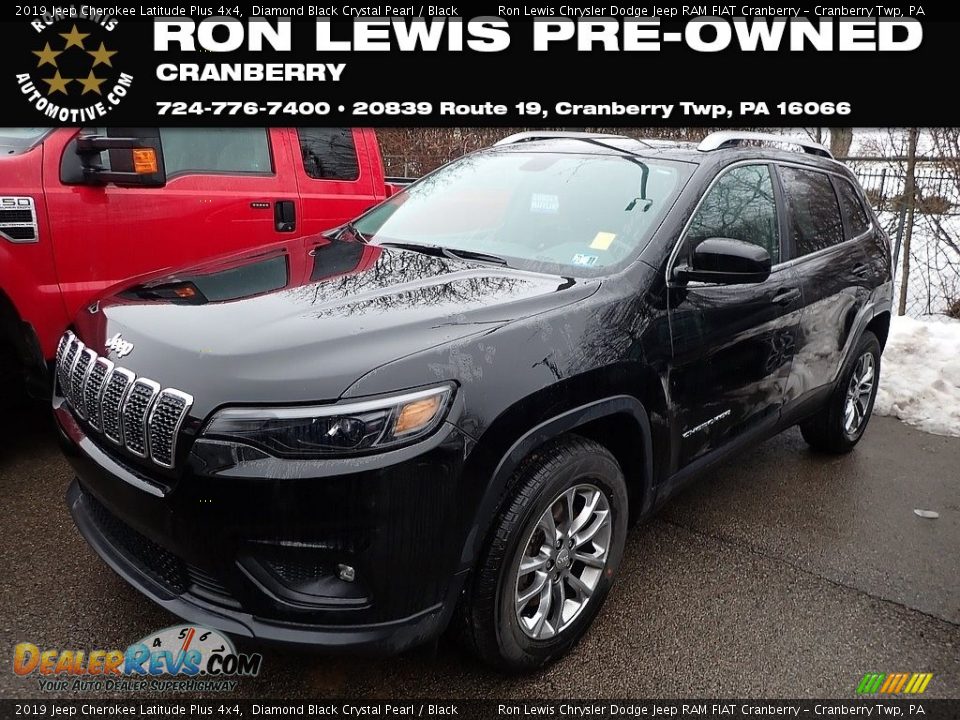 2019 Jeep Cherokee Latitude Plus 4x4 Diamond Black Crystal Pearl / Black Photo #1