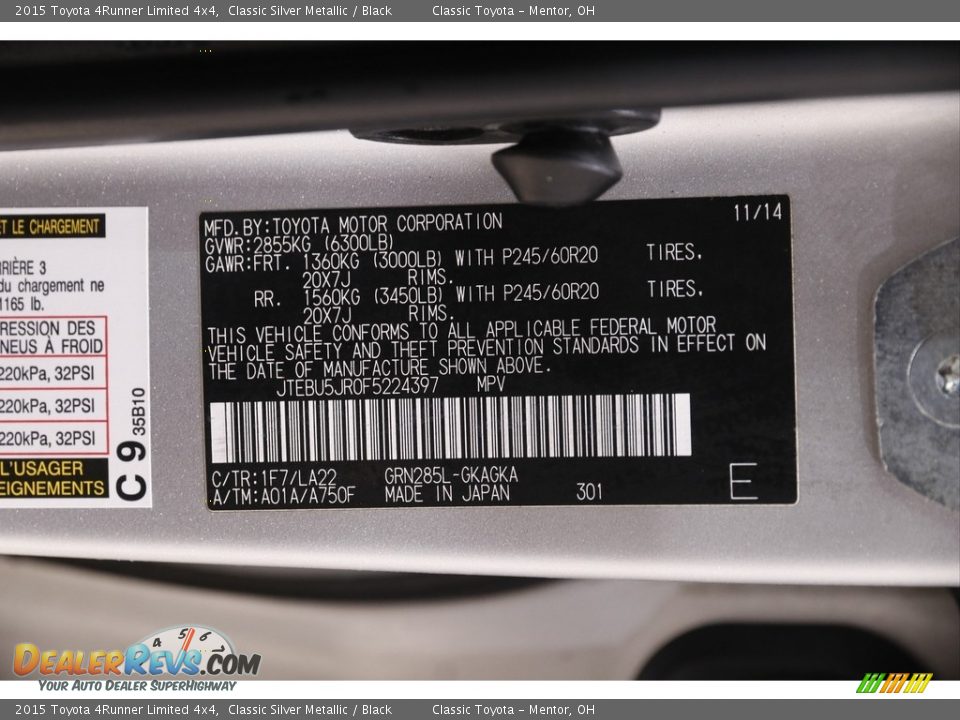 2015 Toyota 4Runner Limited 4x4 Classic Silver Metallic / Black Photo #21