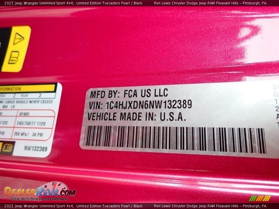 2022 Jeep Wrangler Unlimited Sport 4x4 Limited Edition Tuscadero Pearl / Black Photo #15