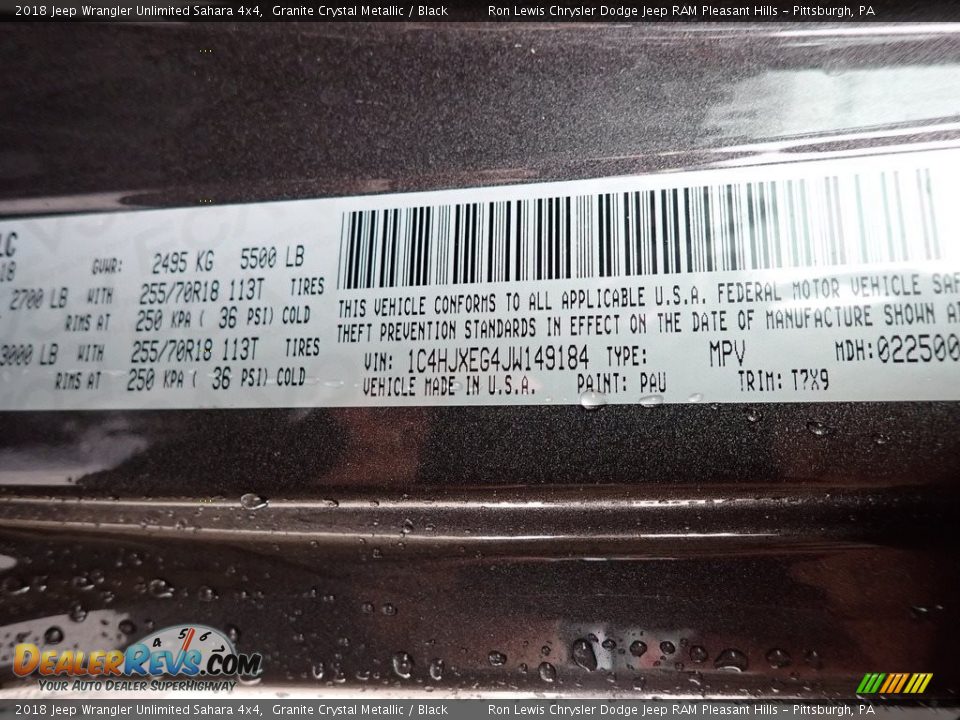 2018 Jeep Wrangler Unlimited Sahara 4x4 Granite Crystal Metallic / Black Photo #15