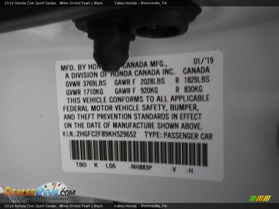 2019 Honda Civic Sport Sedan White Orchid Pearl / Black Photo #29