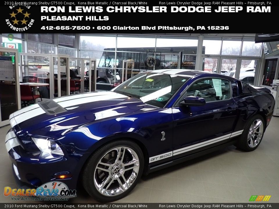 2010 Ford Mustang Shelby GT500 Coupe Kona Blue Metallic / Charcoal Black/White Photo #1