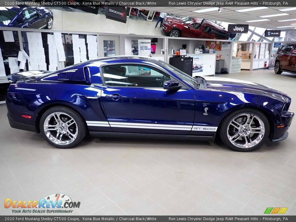 2010 Ford Mustang Shelby GT500 Coupe Kona Blue Metallic / Charcoal Black/White Photo #6