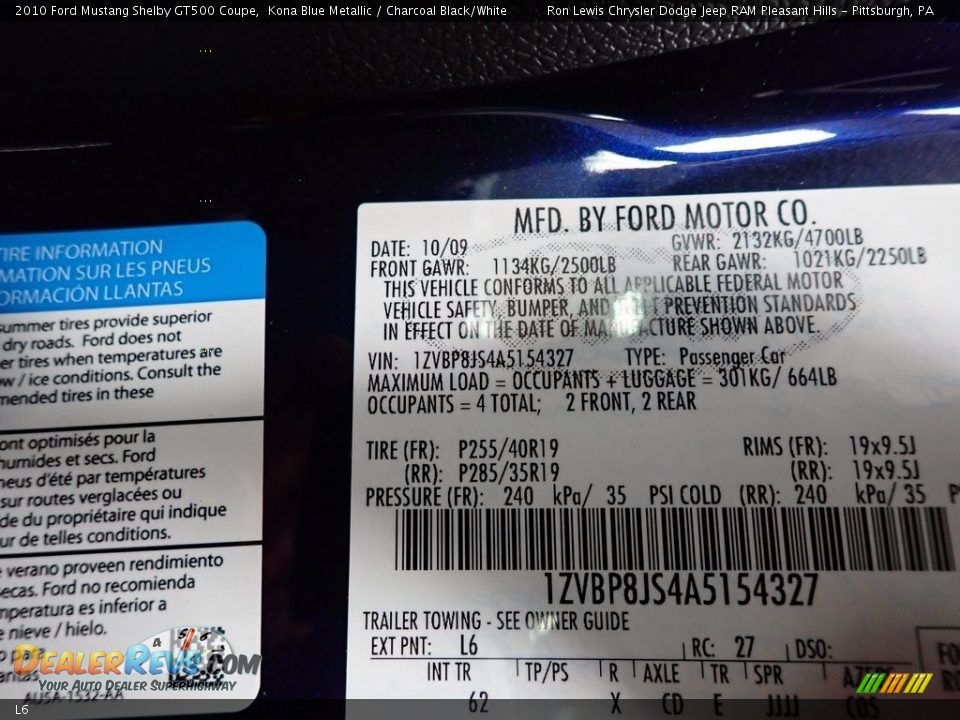 Ford Color Code L6 Kona Blue Metallic
