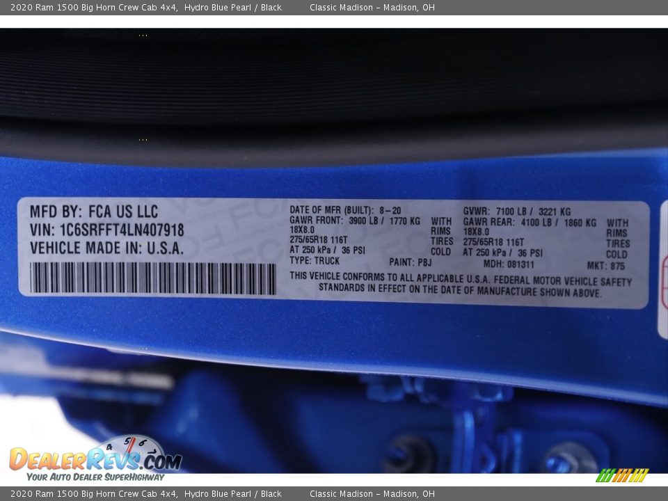 2020 Ram 1500 Big Horn Crew Cab 4x4 Hydro Blue Pearl / Black Photo #20