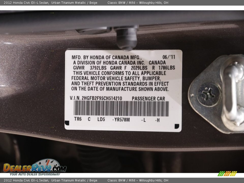 2012 Honda Civic EX-L Sedan Urban Titanium Metallic / Beige Photo #22