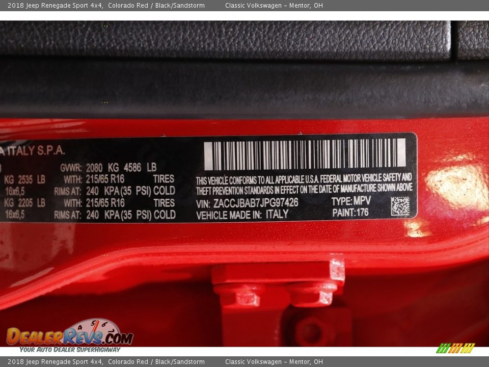 2018 Jeep Renegade Sport 4x4 Colorado Red / Black/Sandstorm Photo #21