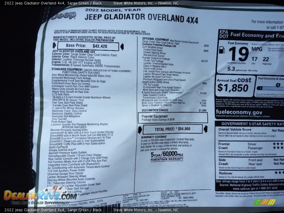 2022 Jeep Gladiator Overland 4x4 Sarge Green / Black Photo #30