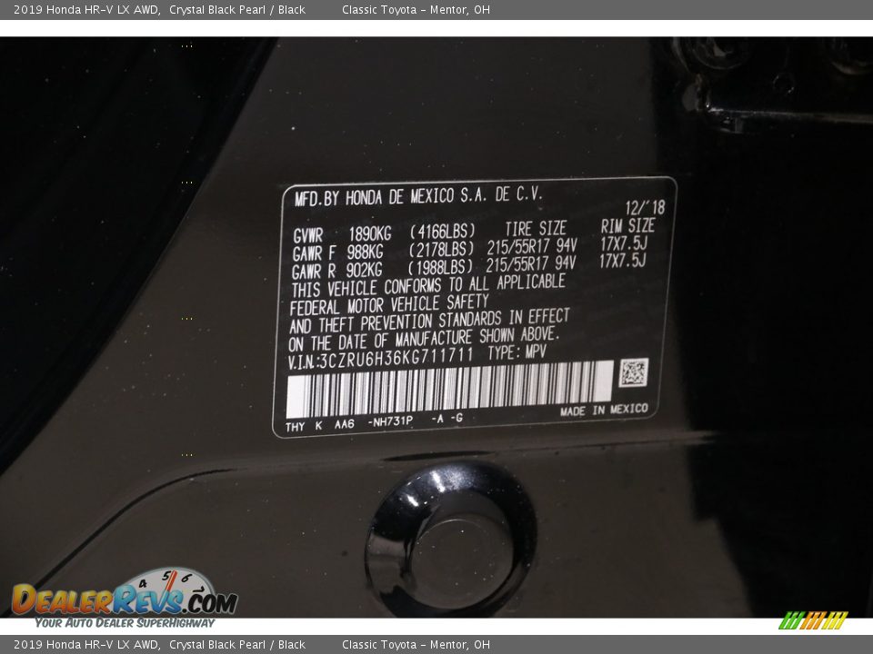 2019 Honda HR-V LX AWD Crystal Black Pearl / Black Photo #18