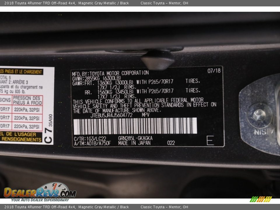 2018 Toyota 4Runner TRD Off-Road 4x4 Magnetic Gray Metallic / Black Photo #20