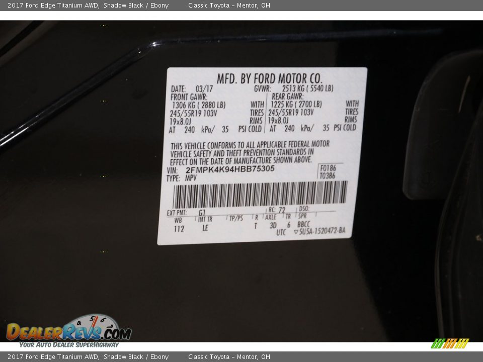 2017 Ford Edge Titanium AWD Shadow Black / Ebony Photo #20