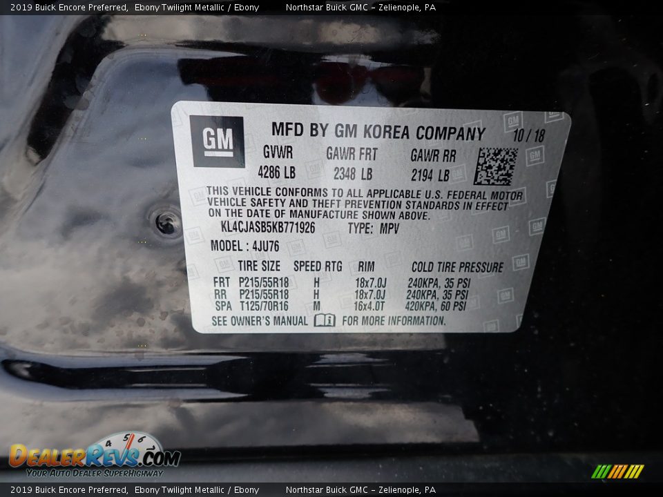 2019 Buick Encore Preferred Ebony Twilight Metallic / Ebony Photo #15