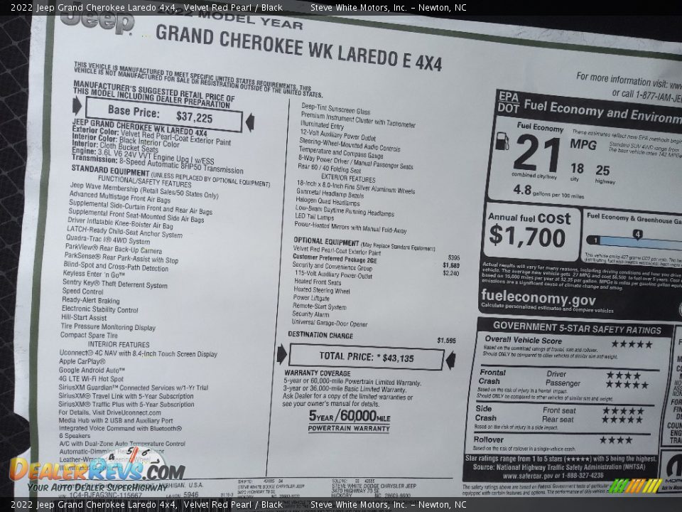 2022 Jeep Grand Cherokee Laredo 4x4 Window Sticker Photo #30