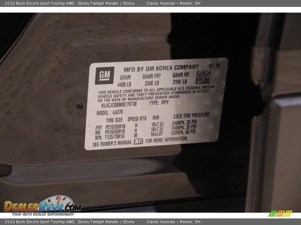 2019 Buick Encore Sport Touring AWD Ebony Twilight Metallic / Ebony Photo #19